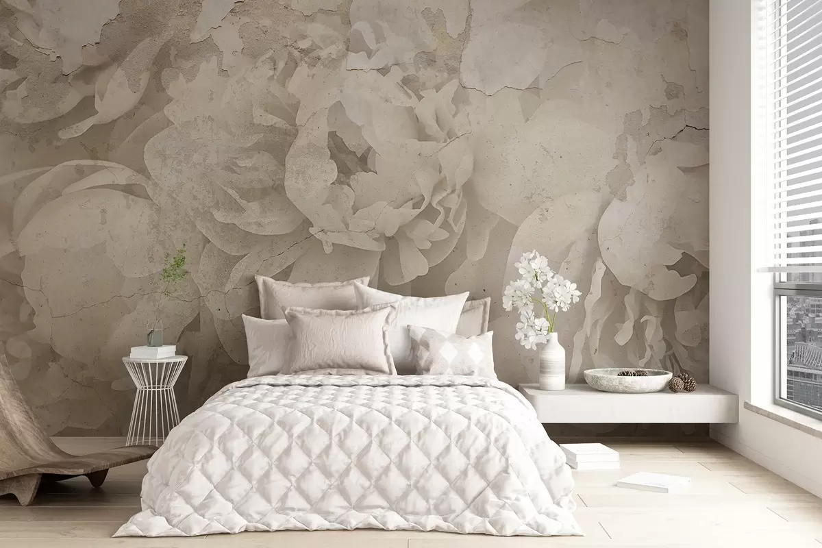 murales de pared Peonías con textura de hormigón w04407