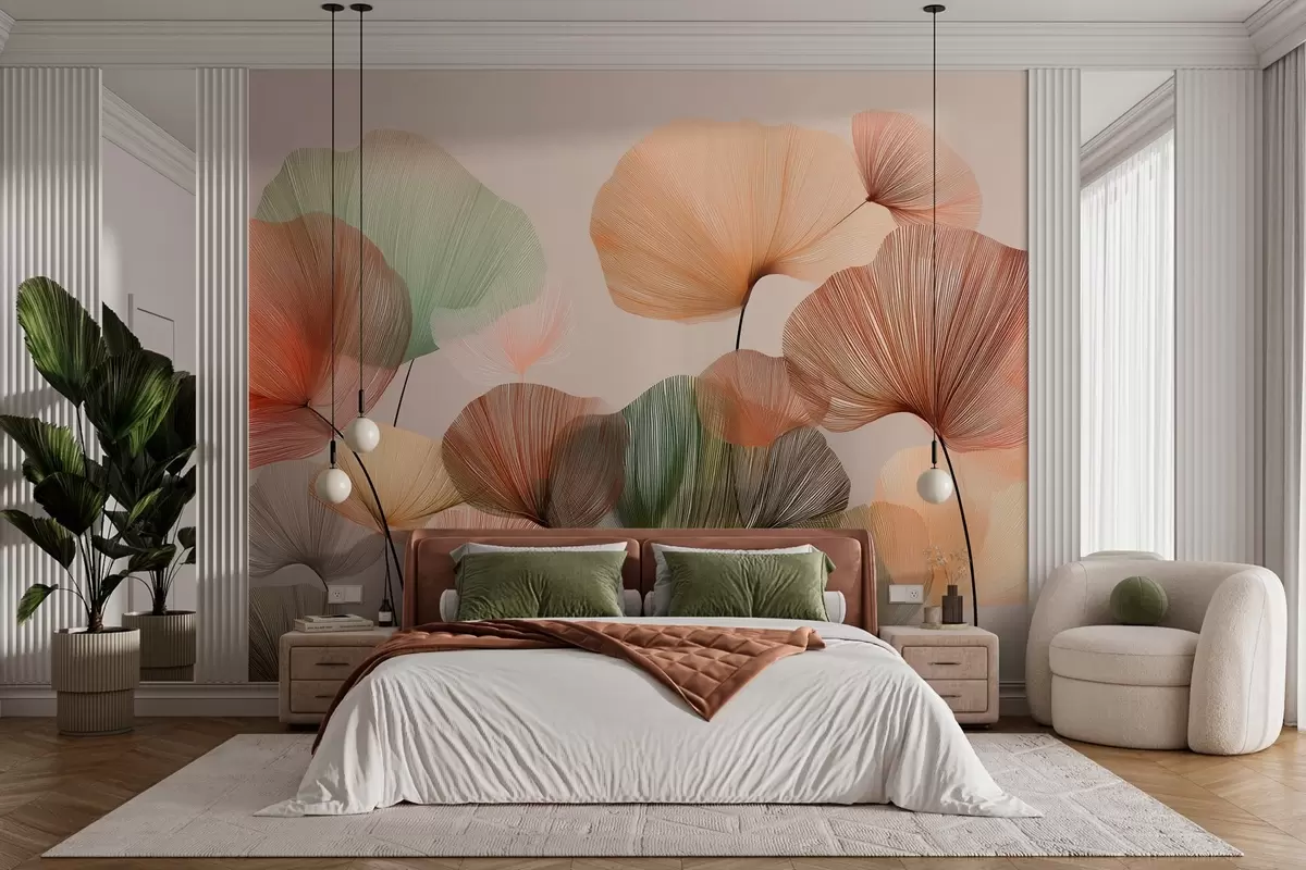 murales de pared hojas de ginkgo multicolores con venas w04305