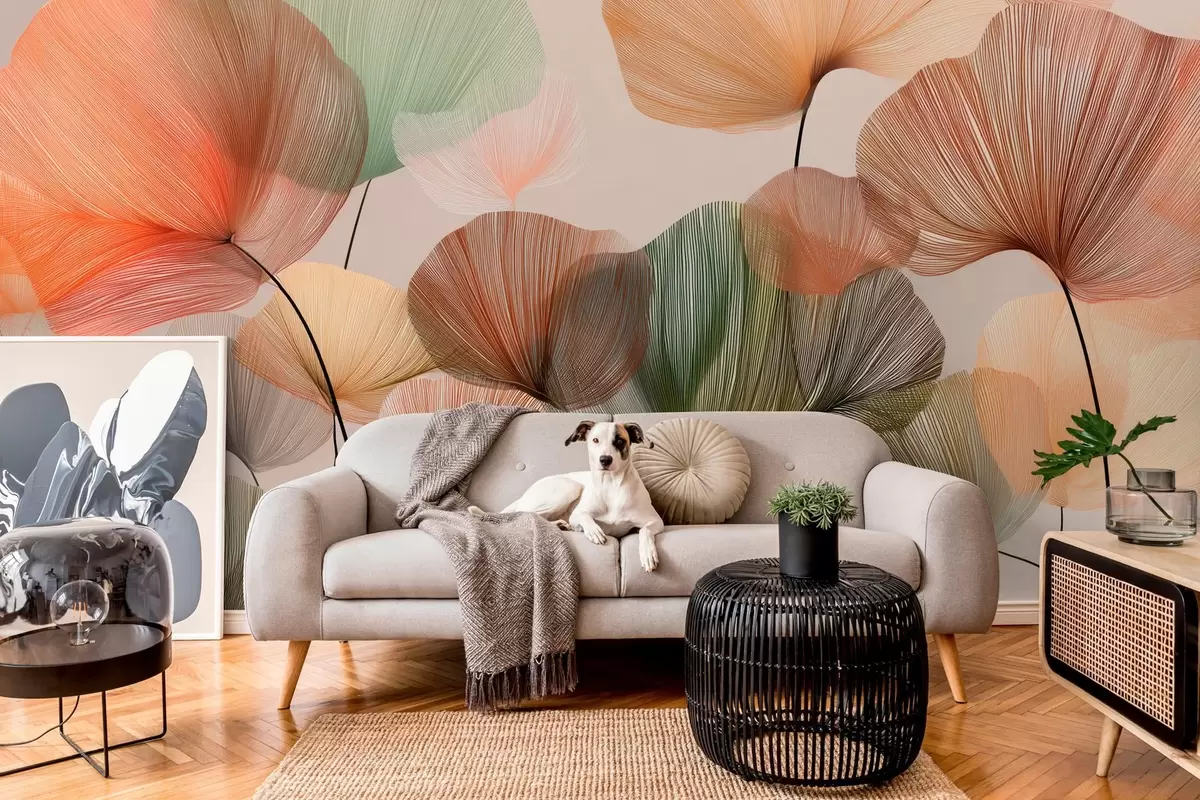 murales de pared hojas de ginkgo multicolores con venas w04305