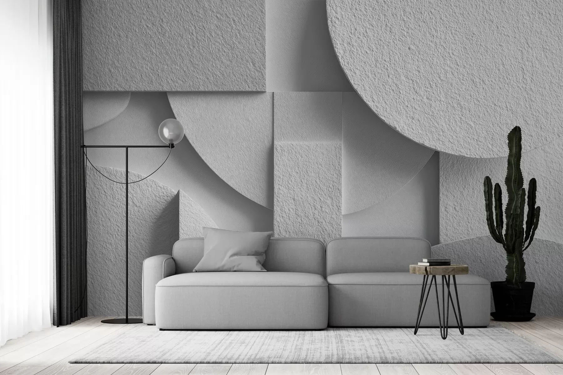 murales de pared Composición abstracta con formas geométricas tridimensionales blancas w04395v1