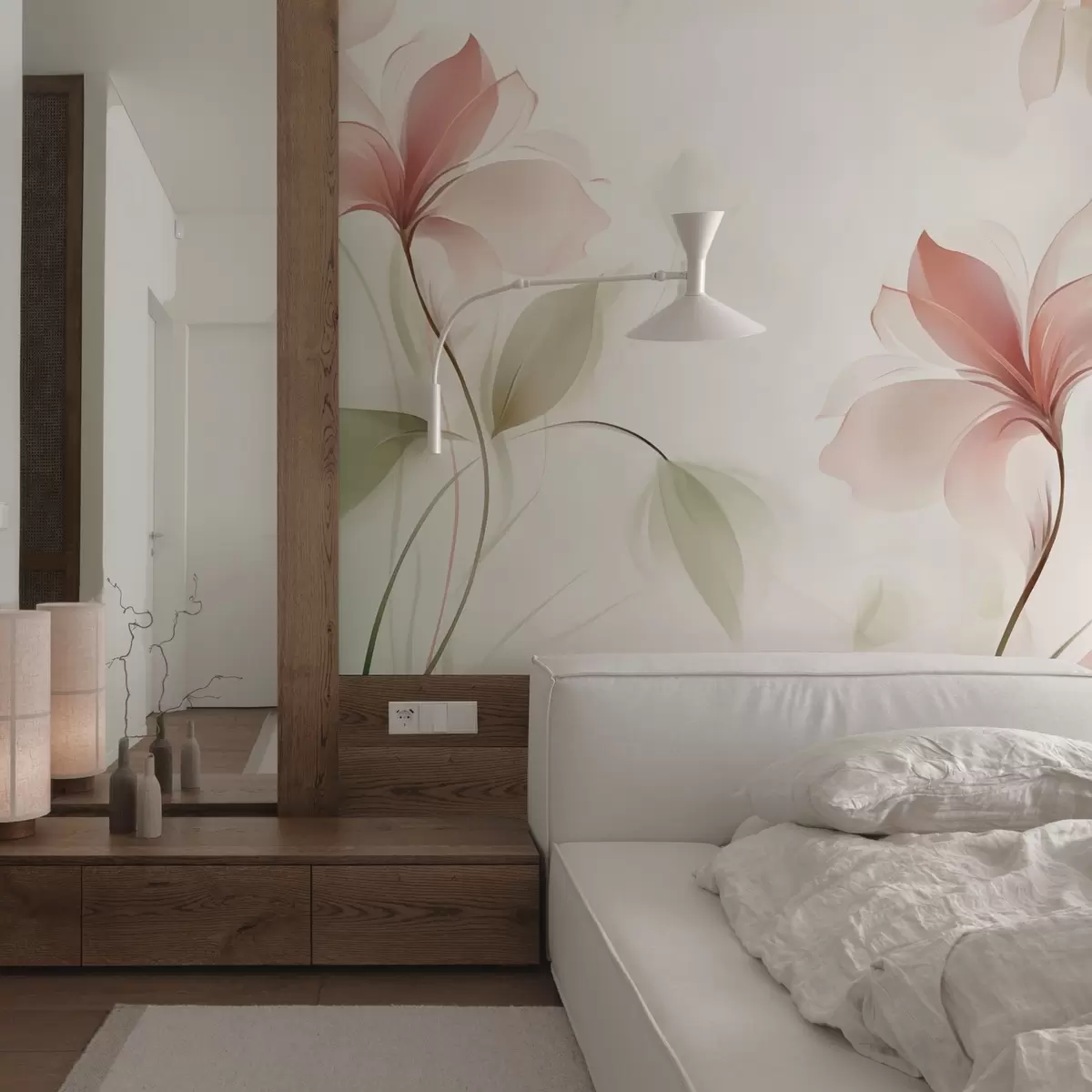 murales de pared Flores transparentes en delicados tonos rosa y pastel w04397v2