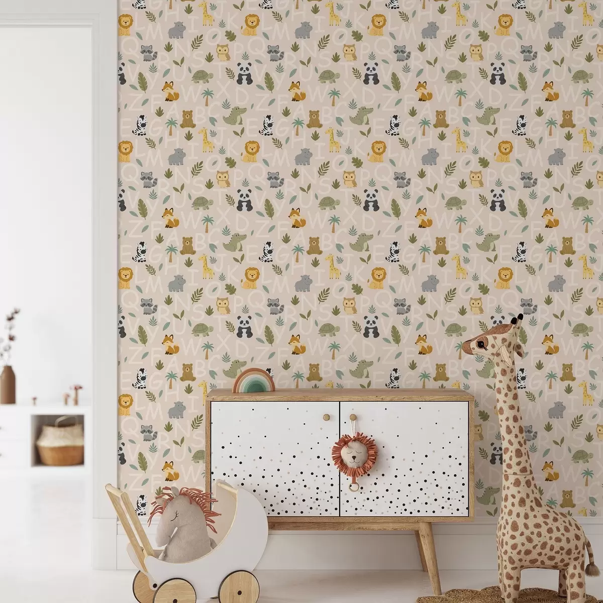 Papel pintado Abecedario con simpáticos animales y plantas para niños a00400