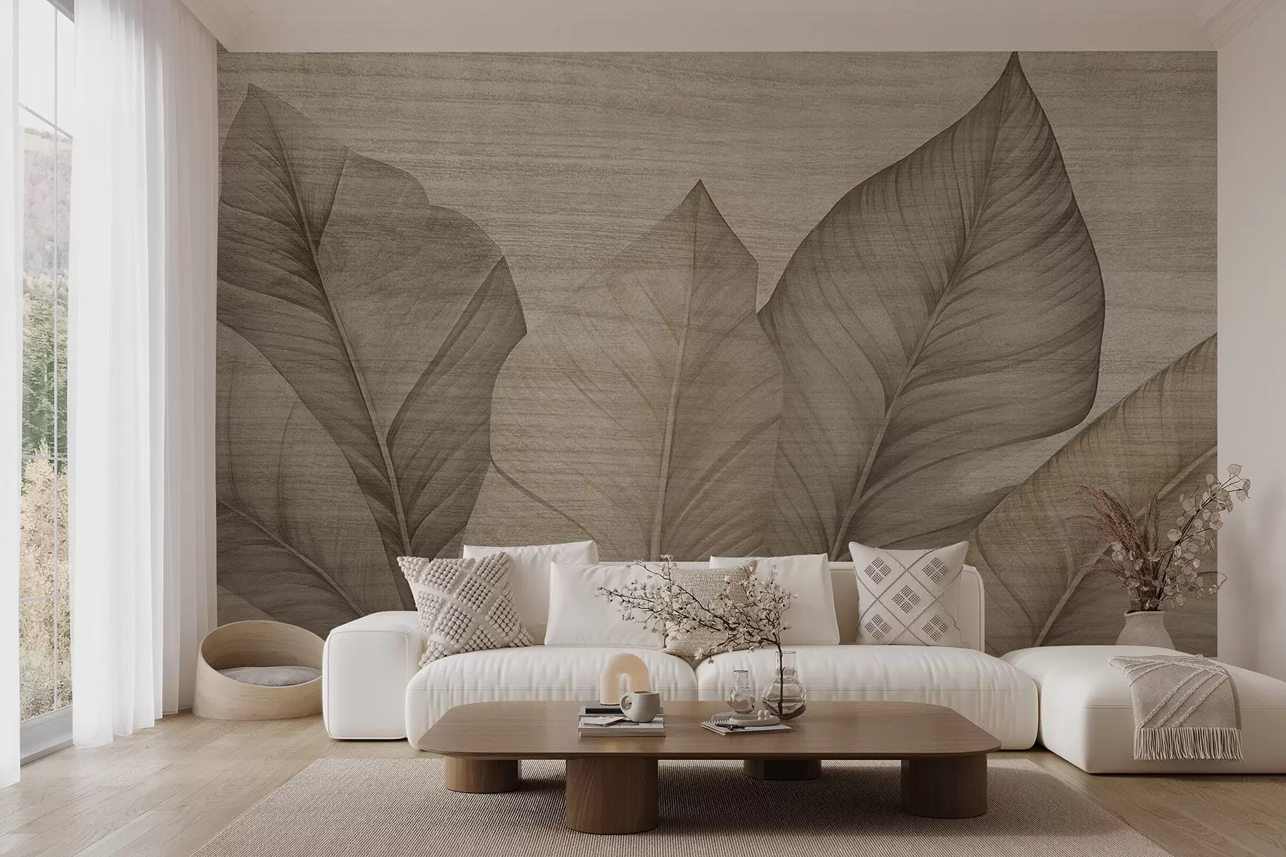 murales de pared Hojas nítidas con textura superpuesta w04438
