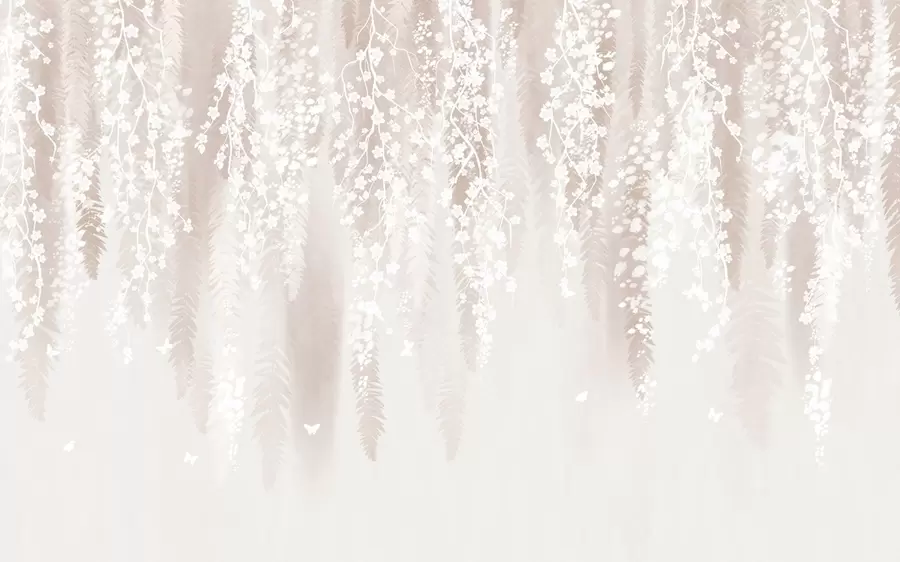 murales de pared Ramas ligeras con flores blancas sobre un fondo suave w04417