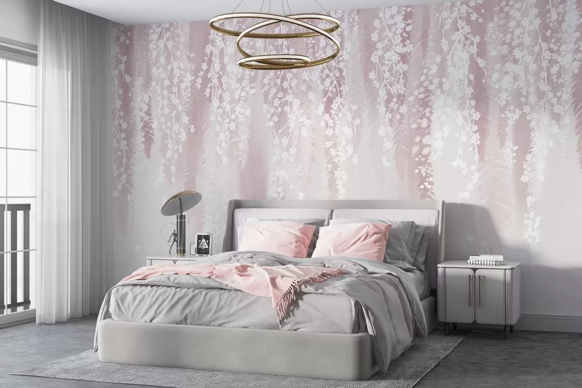murales de pared Versión rosa de las ramas con flores blancas w04417v1