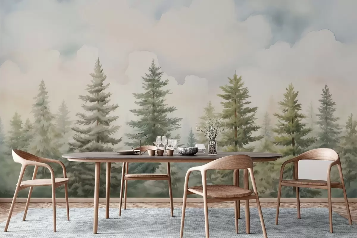 murales de pared Pintura imitación bosque de coníferas w04414
