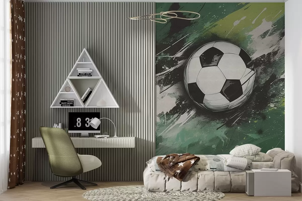 murales de pared Balón de fútbol con un graffiti borroso de fondo w04467