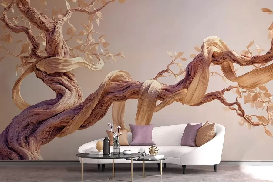 murales de pared Tronco de árbol retorcido con hojas decorativas w09360