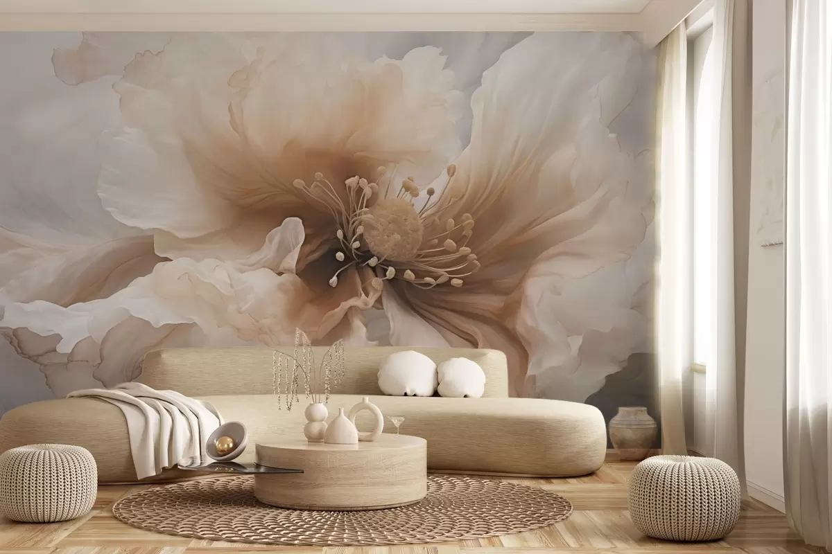 murales de pared Delicada flor en cálidos tonos beige w04446v1