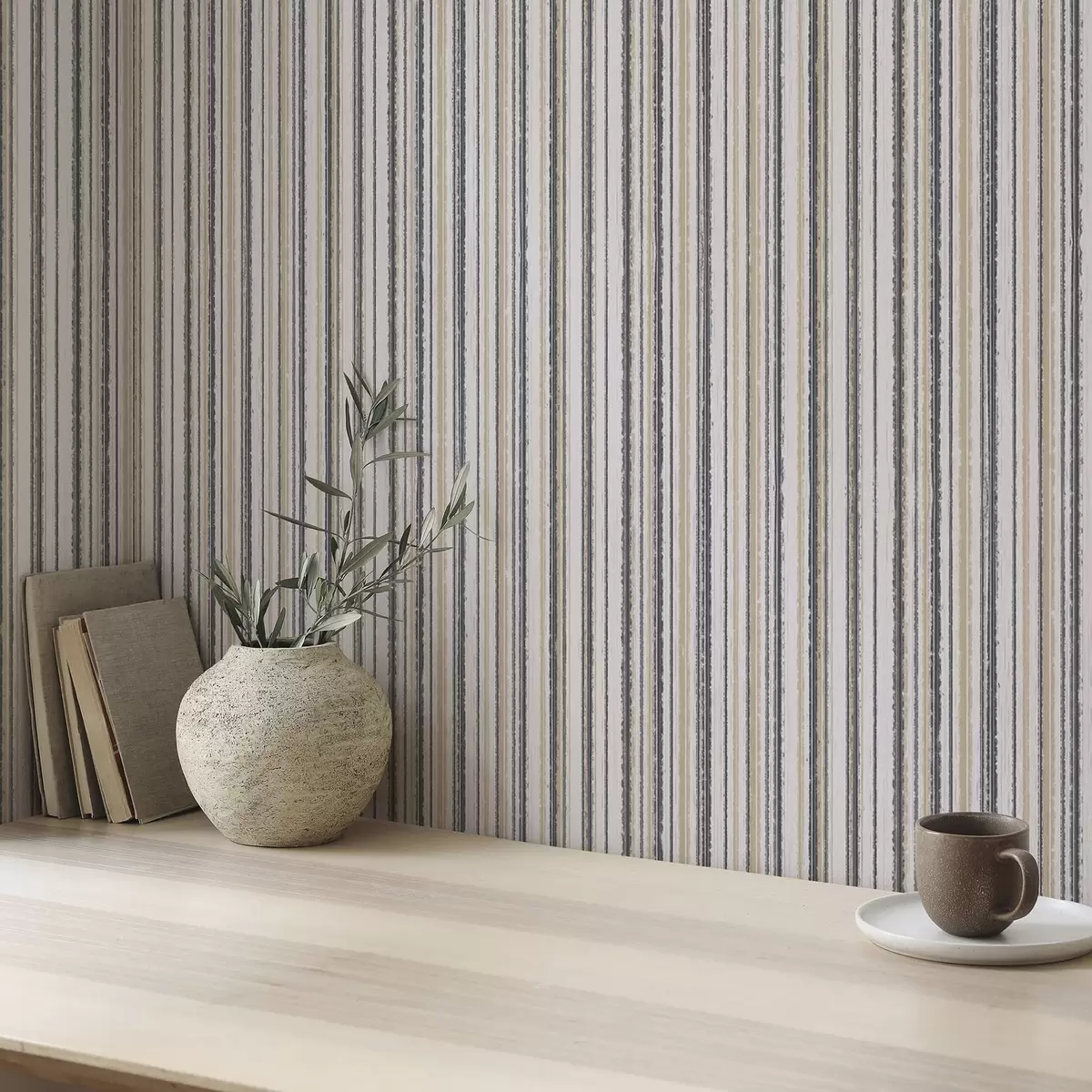 Papel pintado Rayas en tonos gris-beige y amarillentos a00508