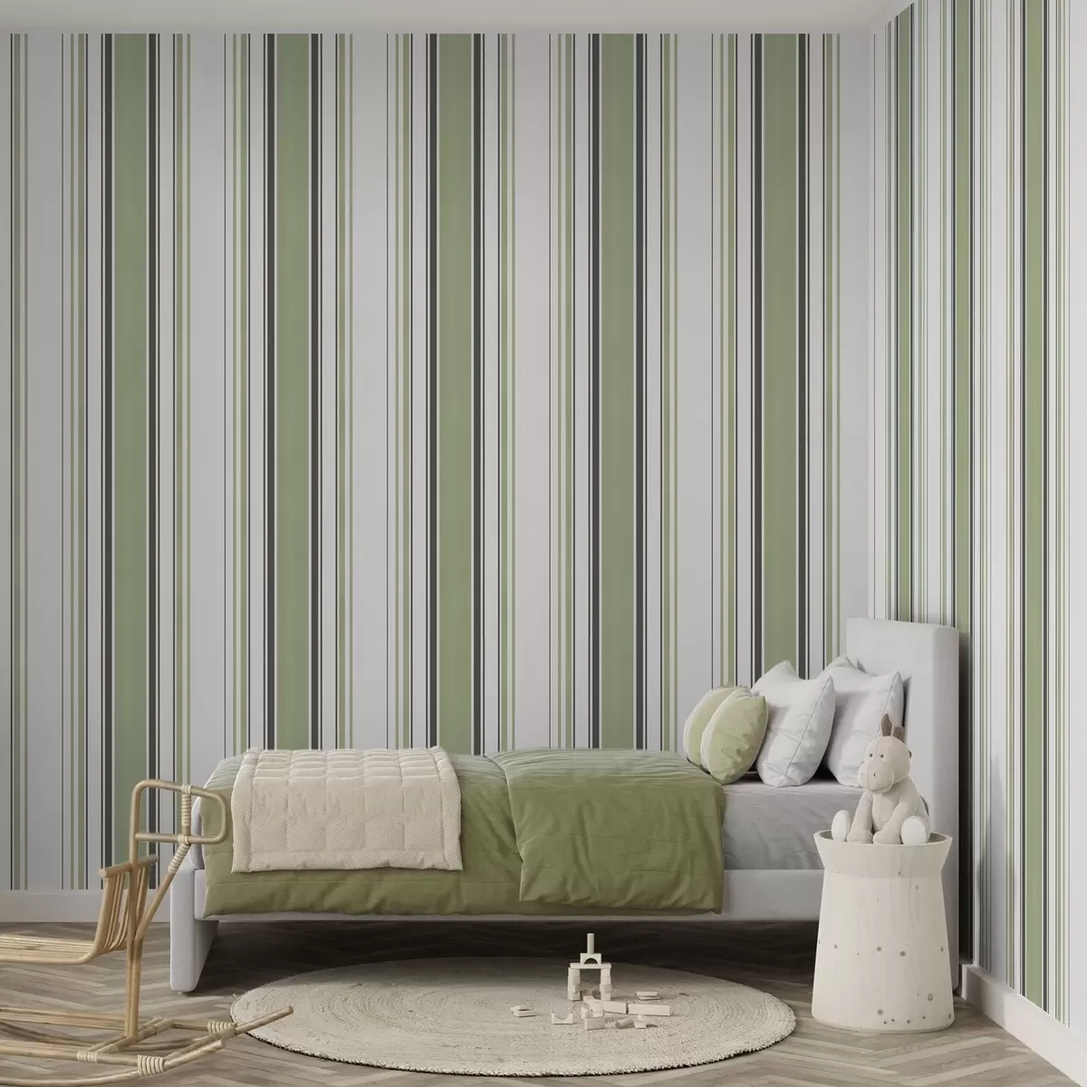 Papel pintado Fondo blanco con una mezcla de rayas verdes y negras a00520