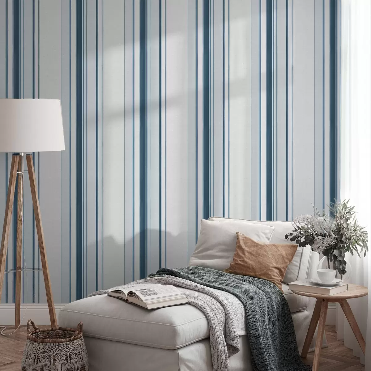 Papel pintado Muchas rayas verticales en colores turquesa y azul a00529