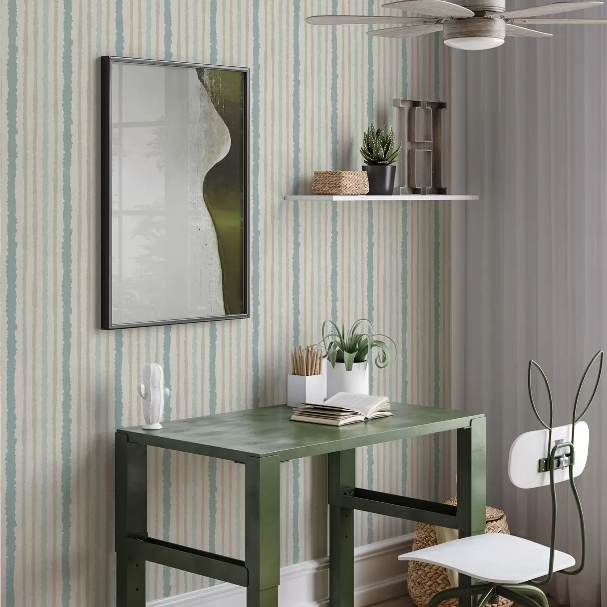 Papel pintado Combinación de rayas desiguales turquesa y beige a00552