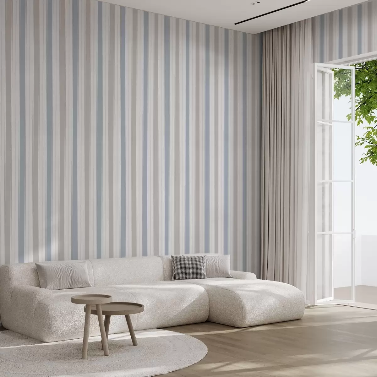 Papel pintado Rayas anchas grises y azules sobre fondo blanco a00558