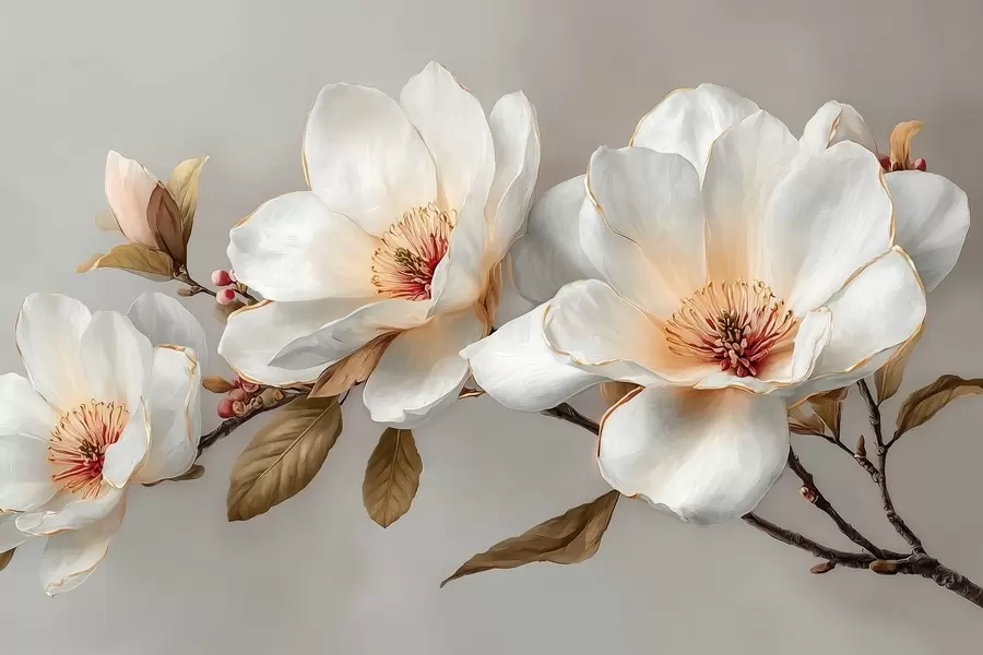 murales de pared Delicadas flores sobre una rama en tonos pastel con el centro naranja w09299