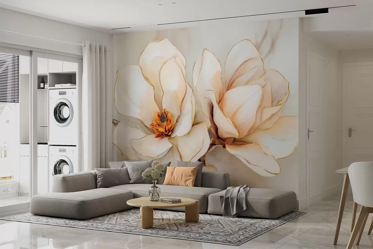 murales de pared Grandes flores de magnolia clara con pétalos suaves w09308