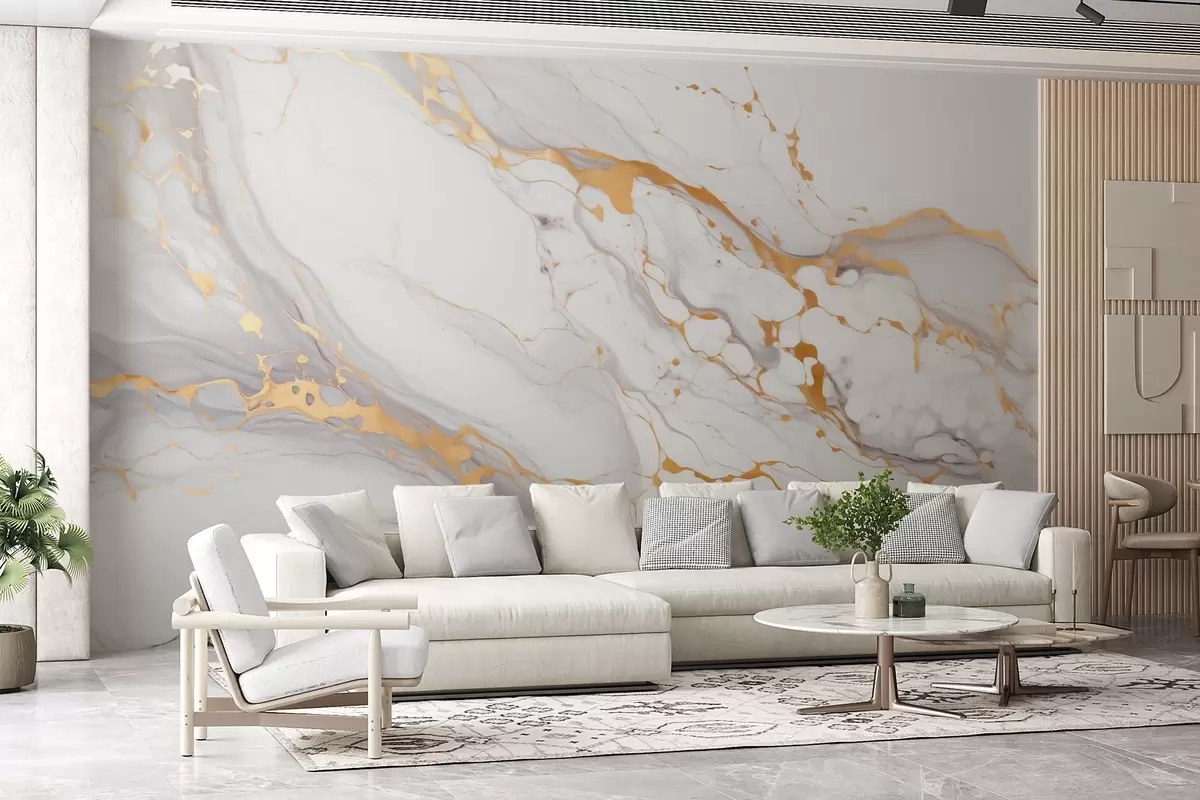 murales de pared Imitación de textura de mármol con suaves transiciones grises y acentos amarillos w09362