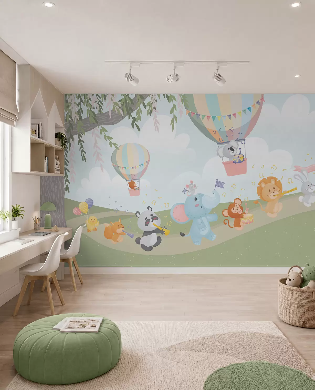 murales de pared Paisaje con animales tocando instrumentos musicales w04200