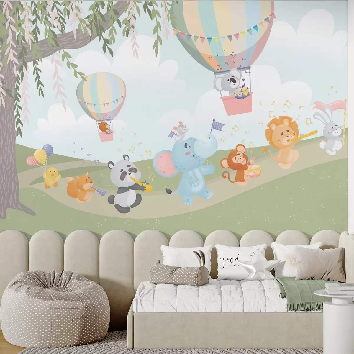 murales de pared Paisaje con animales tocando instrumentos musicales w04200