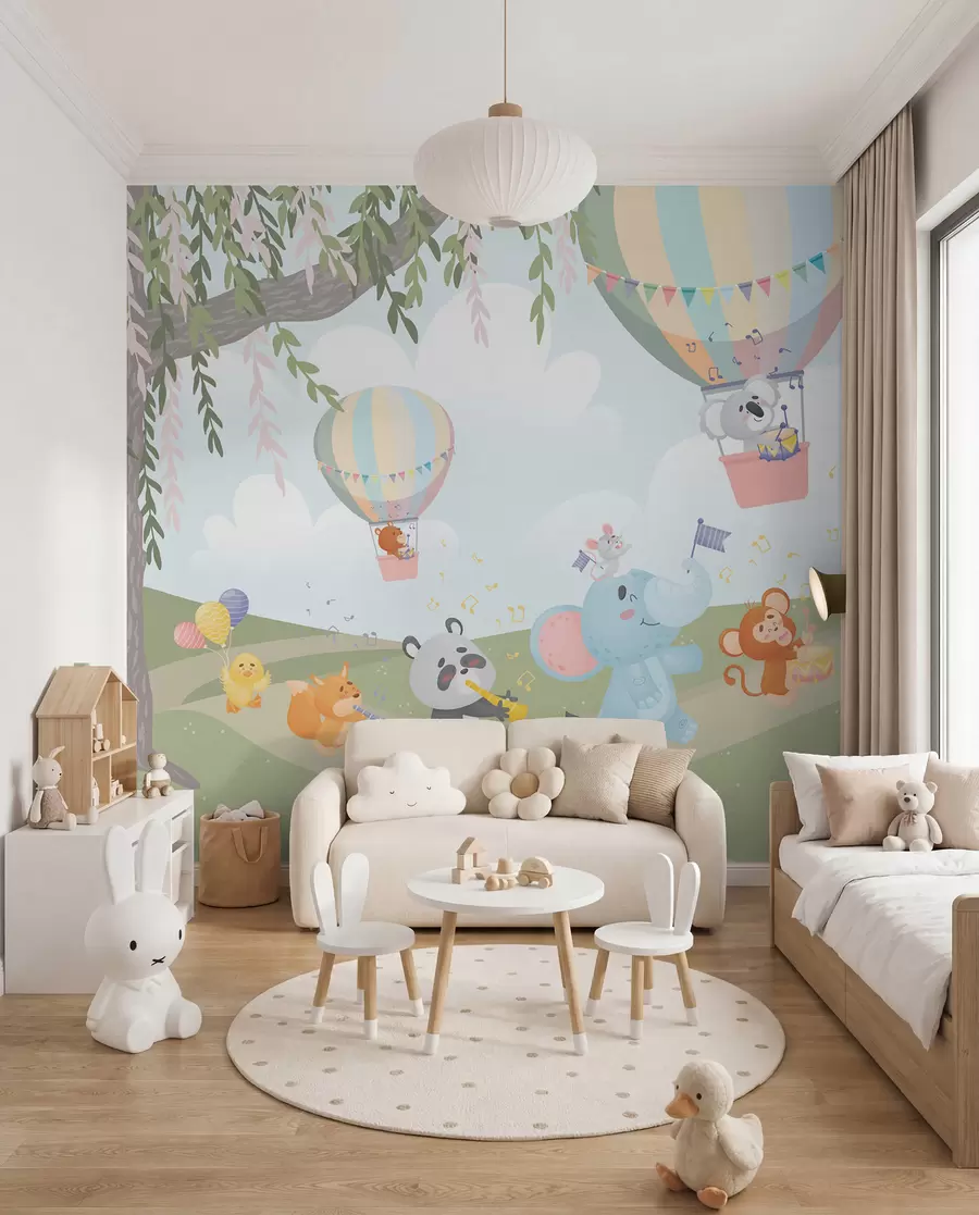 murales de pared Paisaje con animales tocando instrumentos musicales w04200