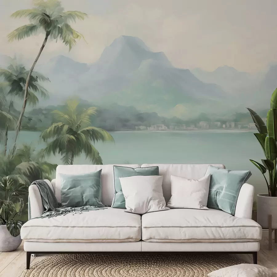 murales de pared Palmeras con las montañas como telón de fondo w04535