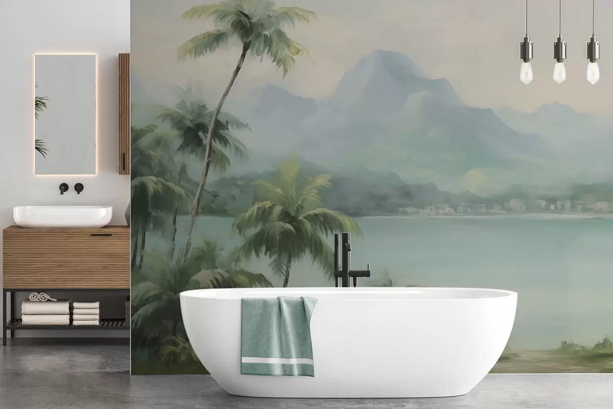 murales de pared Palmeras con las montañas como telón de fondo w04535
