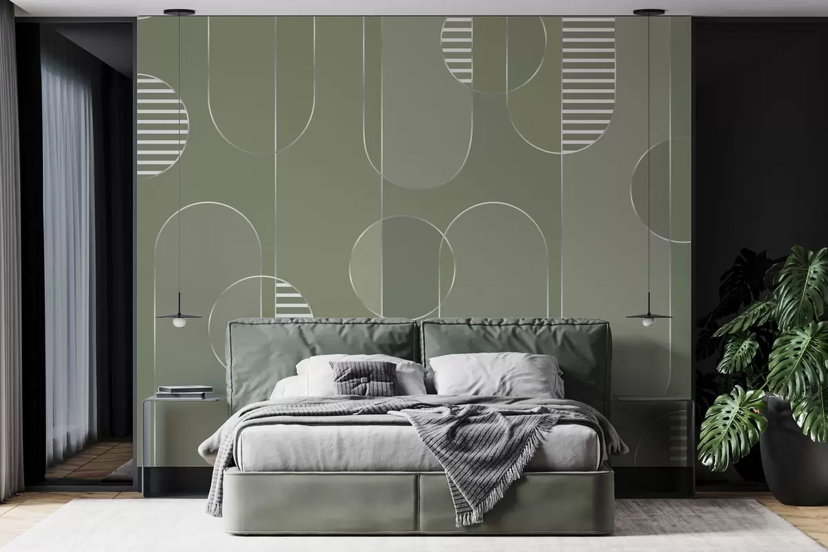 murales de pared Abstracto geométrico con tonos verdes apagados w04523