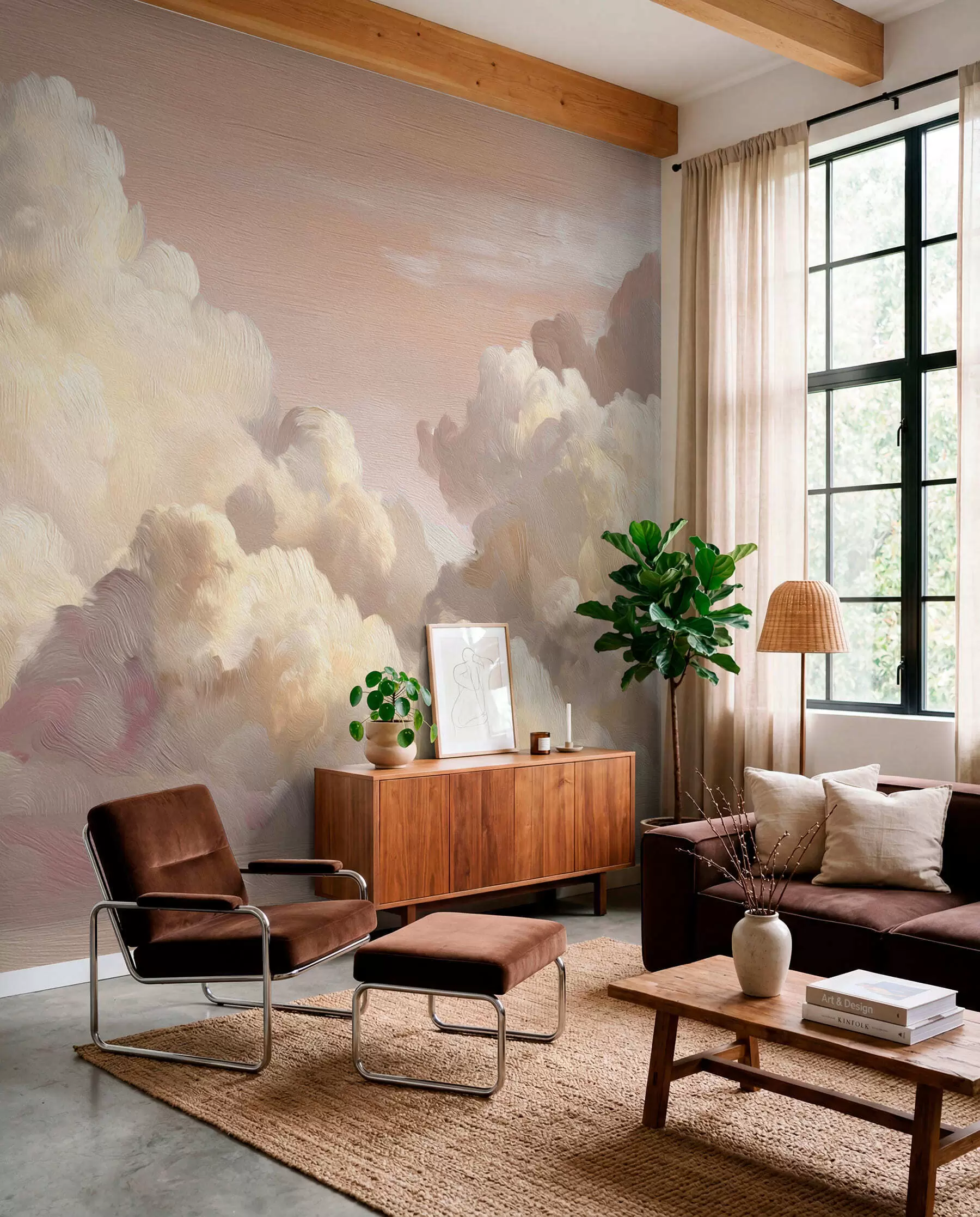 murales de pared Nubes con luz de melocotón w04550v1