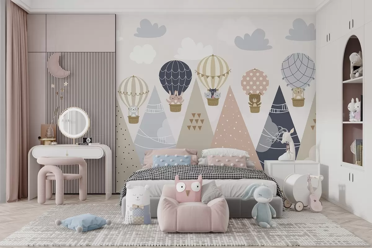 murales de pared Globos con animales sobre las montañas w04587