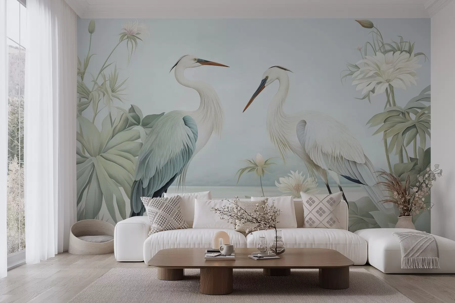 murales de pared Garzas junto al estanque w04538