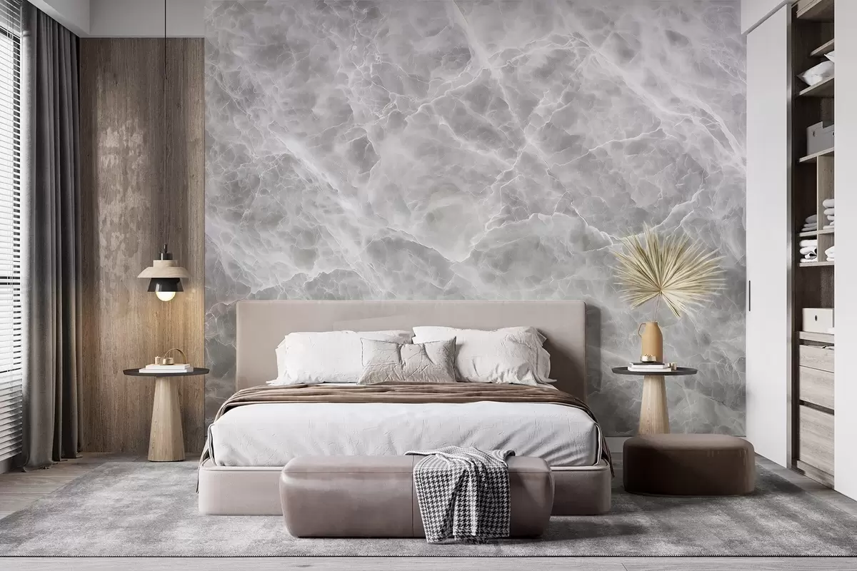 murales de pared Lujosa imitación de superficie de mármol en tonos fríos grisáceos y blancos w09409