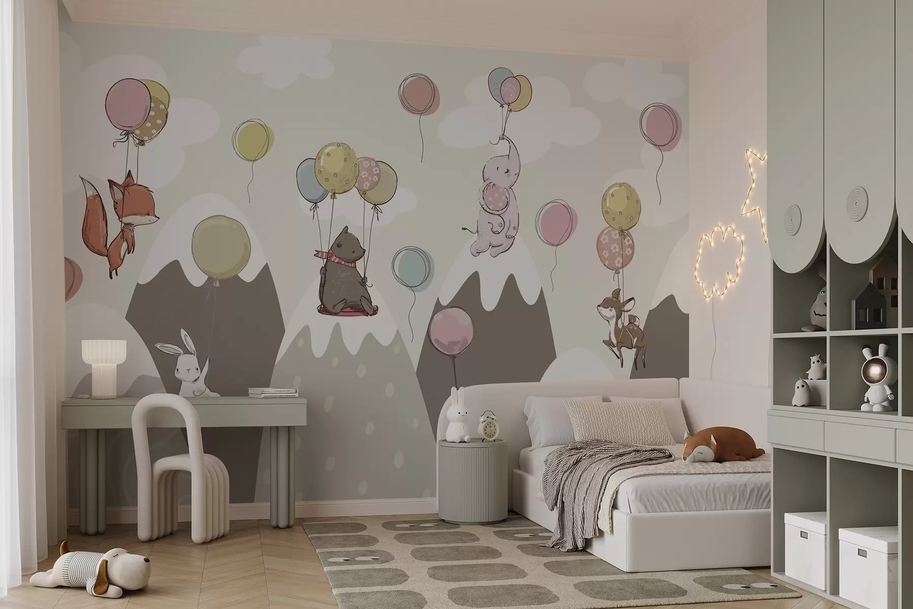 murales de pared Montañas escandinavas infantiles con animales w04651