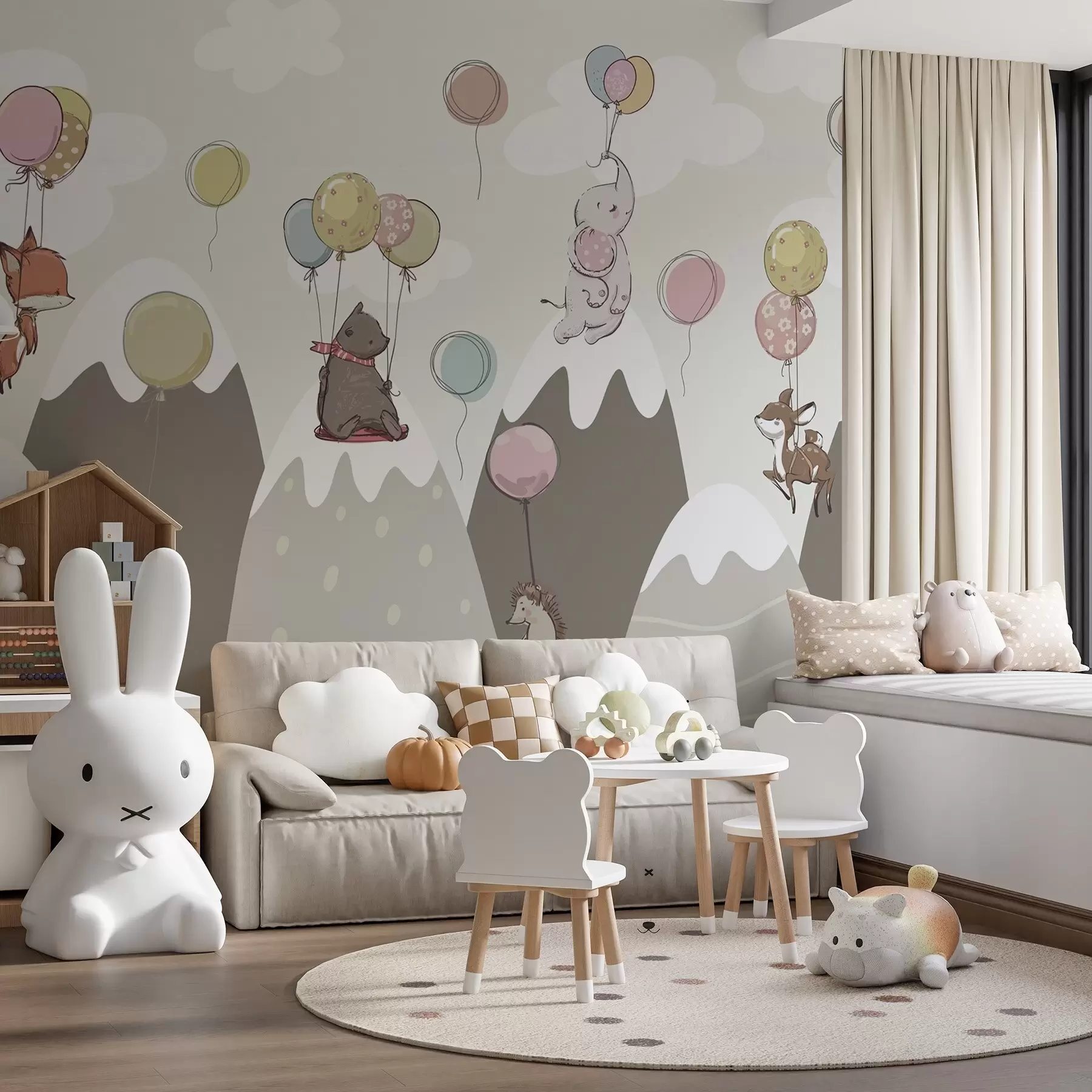 murales de pared Montañas escandinavas infantiles con animales w04651