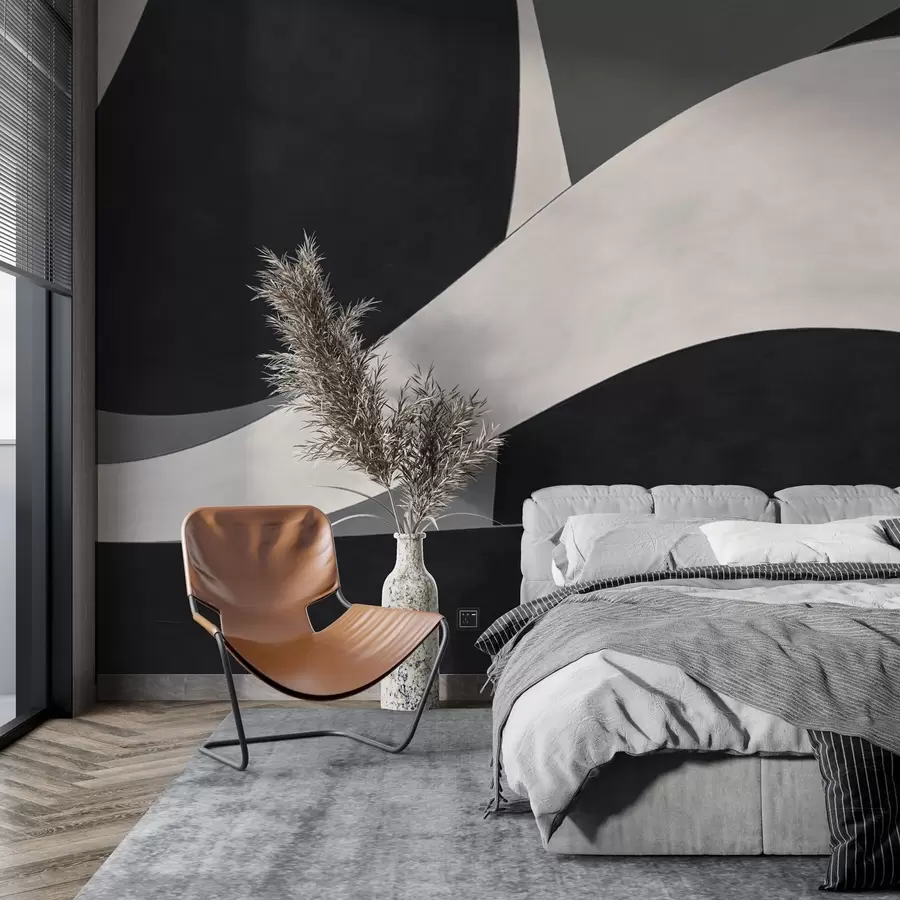 murales de pared Abstracción en negro y gris con una suave onda w04615