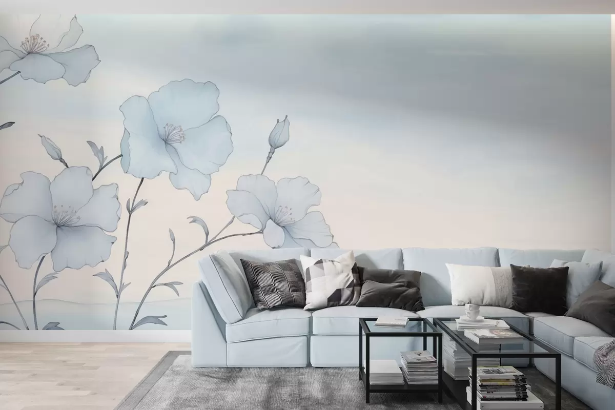 murales de pared Delicadas flores azules contra un cielo despejado w04620