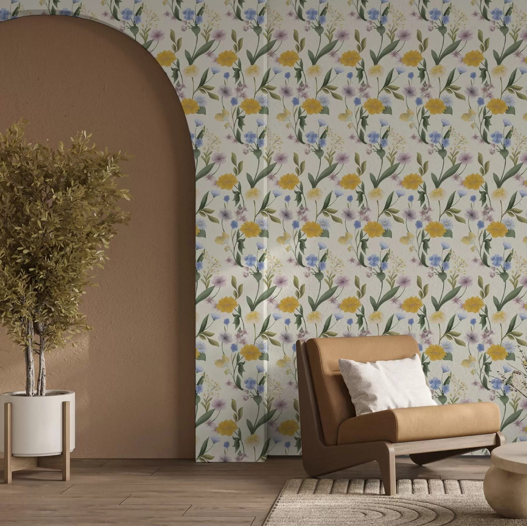 murales de pared Suave mezcla de flores silvestres en tonos pastel a00624