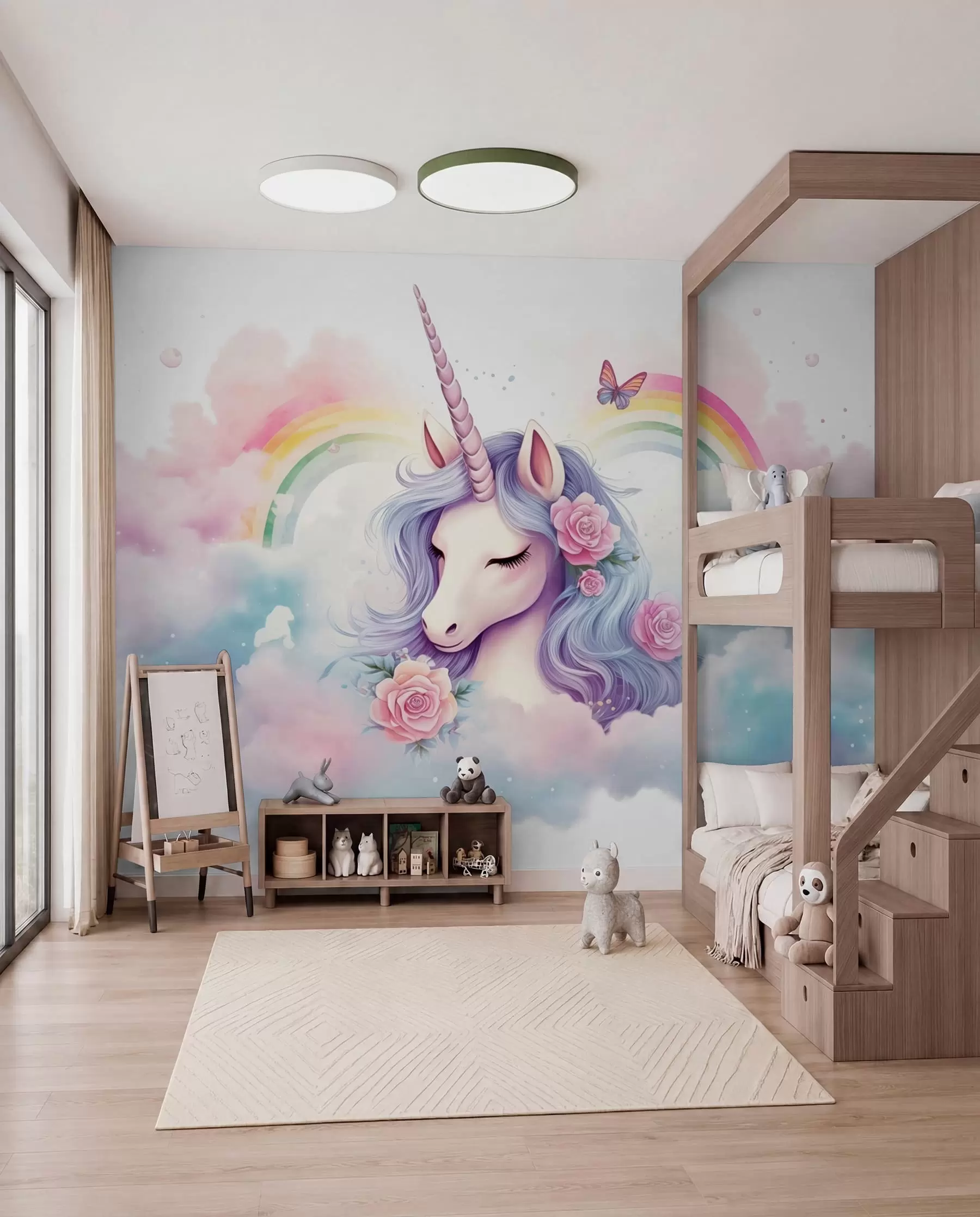murales de pared Unicornio y arcoíris w03990