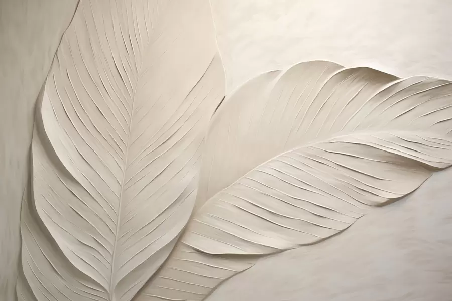 murales de pared Hojas beige en relieve con sombras suaves w04614