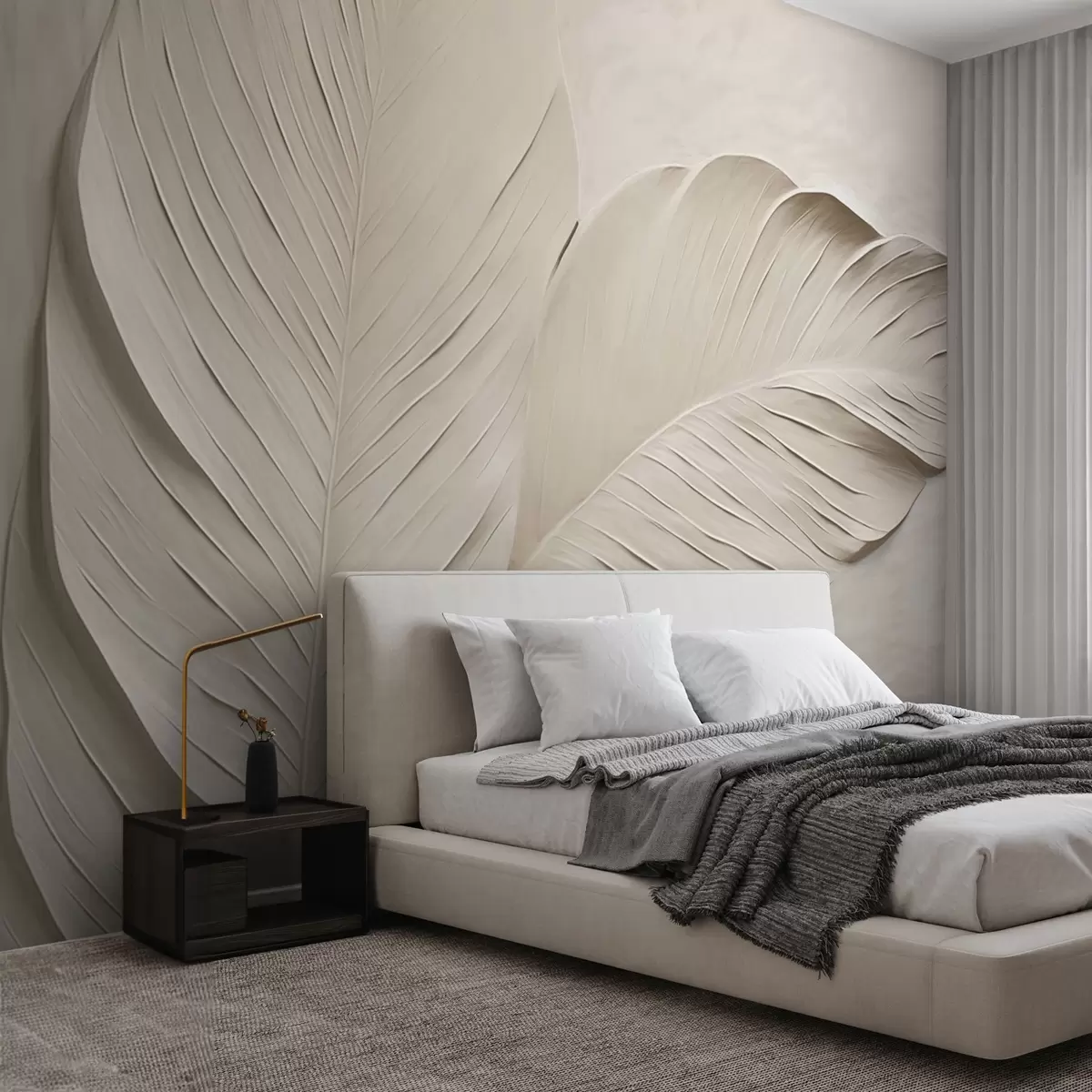 murales de pared Hojas beige en relieve con sombras suaves w04614