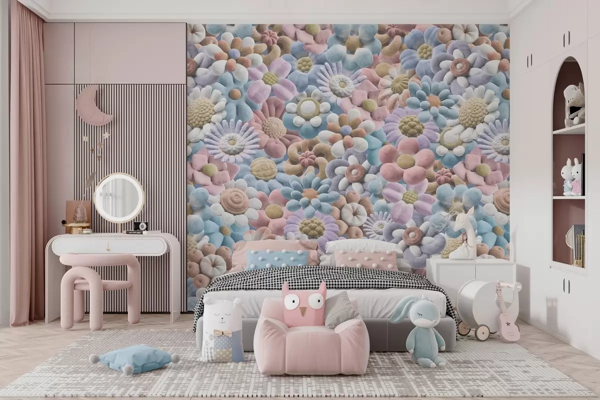 murales de pared flores esponjosas en colores pastel w04626v1