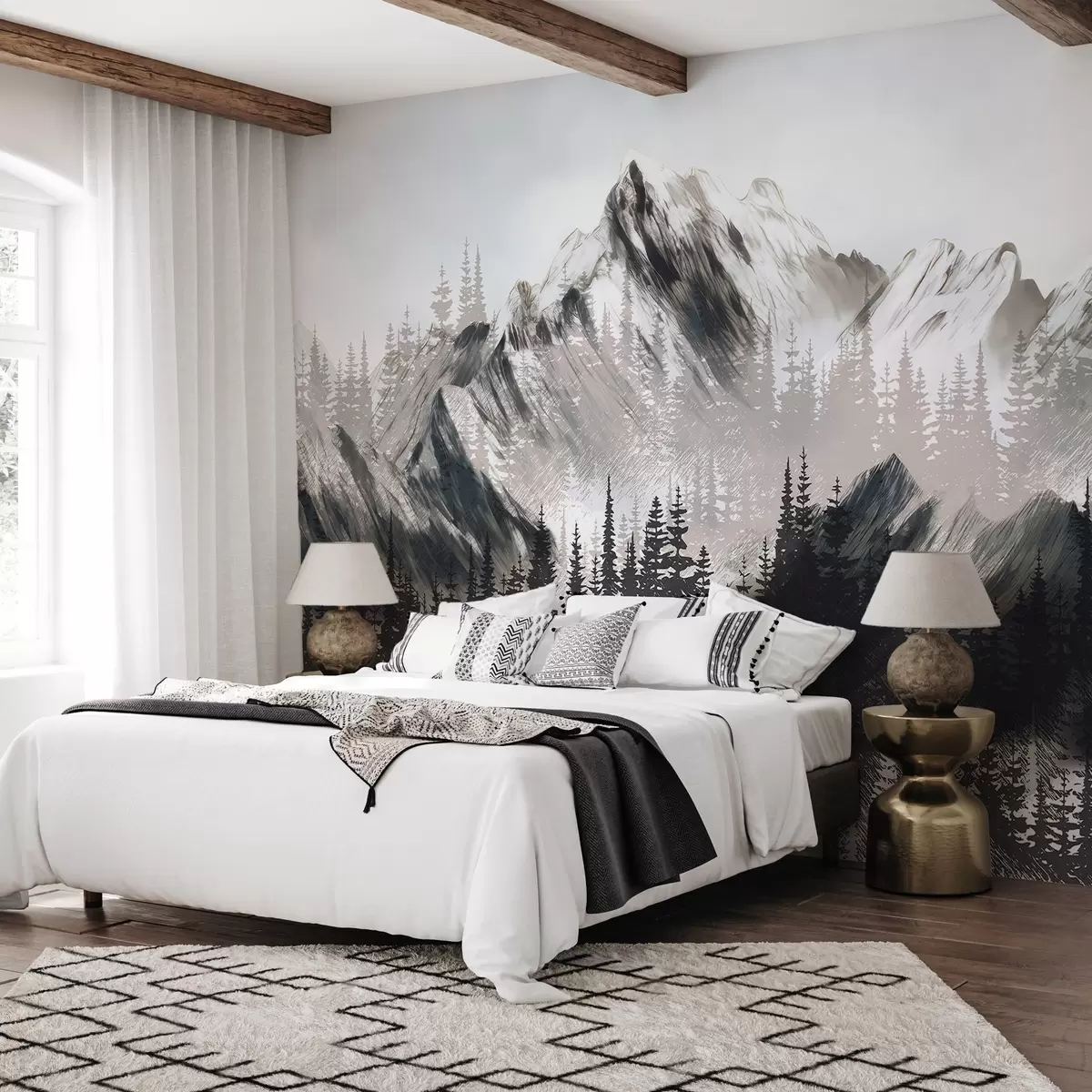 murales de pared Montañas y bosques de coníferas w04666