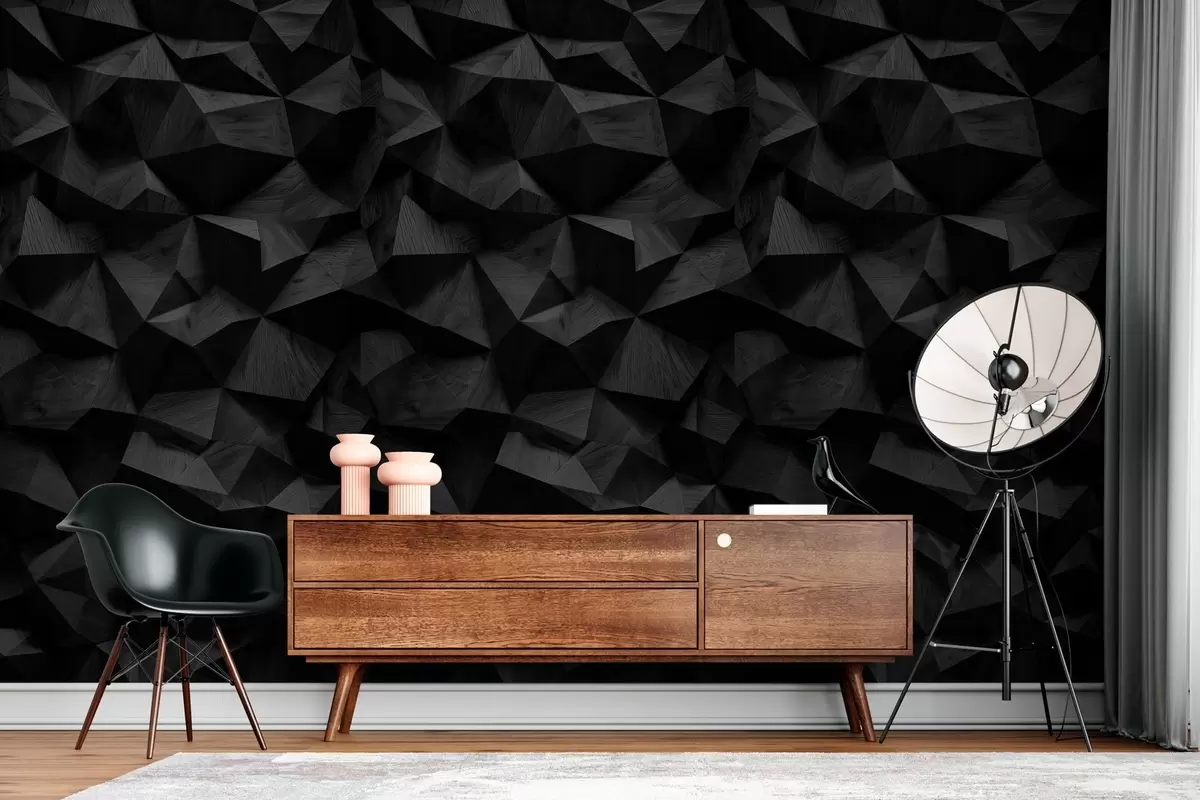 murales de pared imitación de una pared con relieve angular hecha de madera oscura w04632v1