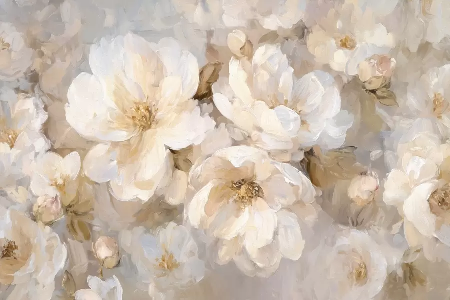 murales de pared flores grandes en tonos blancos y beige al estilo de la pintura al óleo w04633