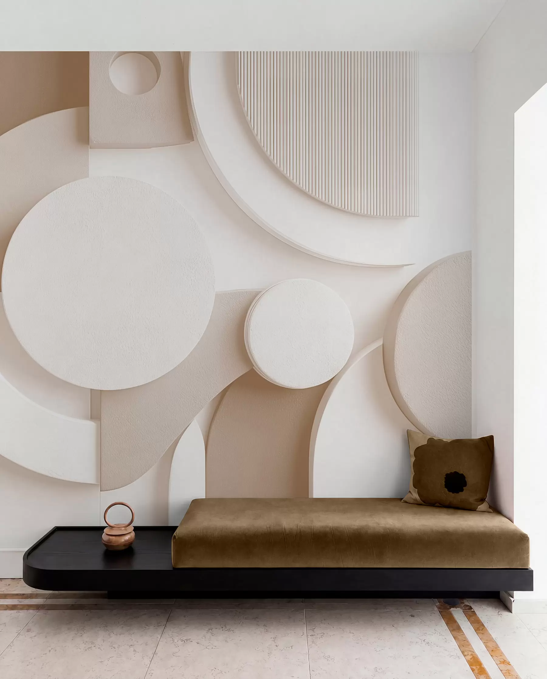 murales de pared Abstracción volumétrica moderna en tonos beige w09441v1