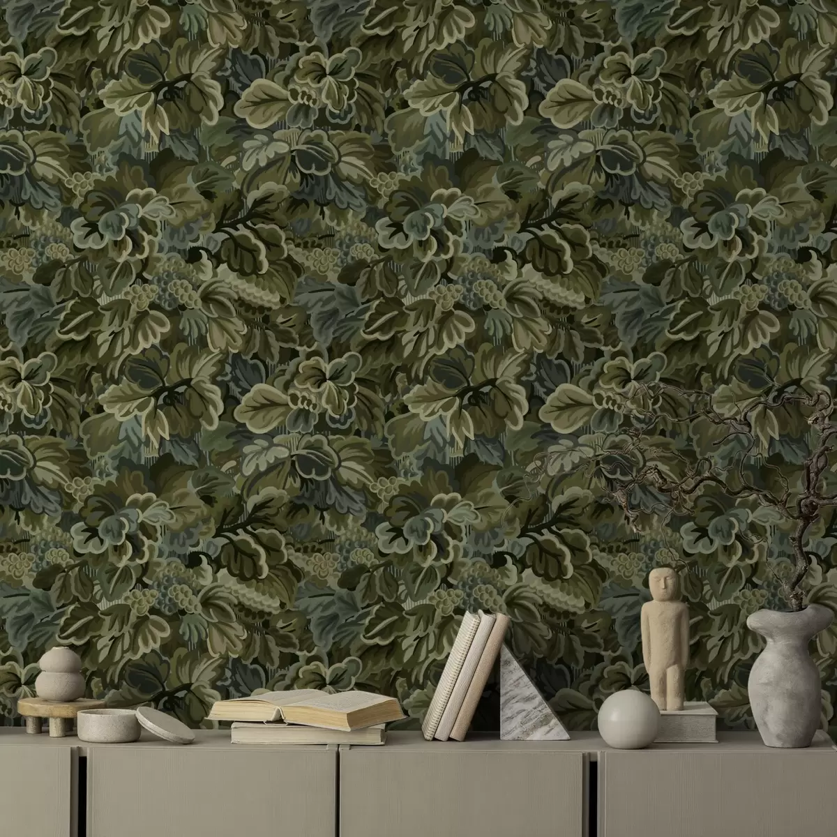 Papel pintado Hojas de parra densas en una paleta de colores verde intenso a00647