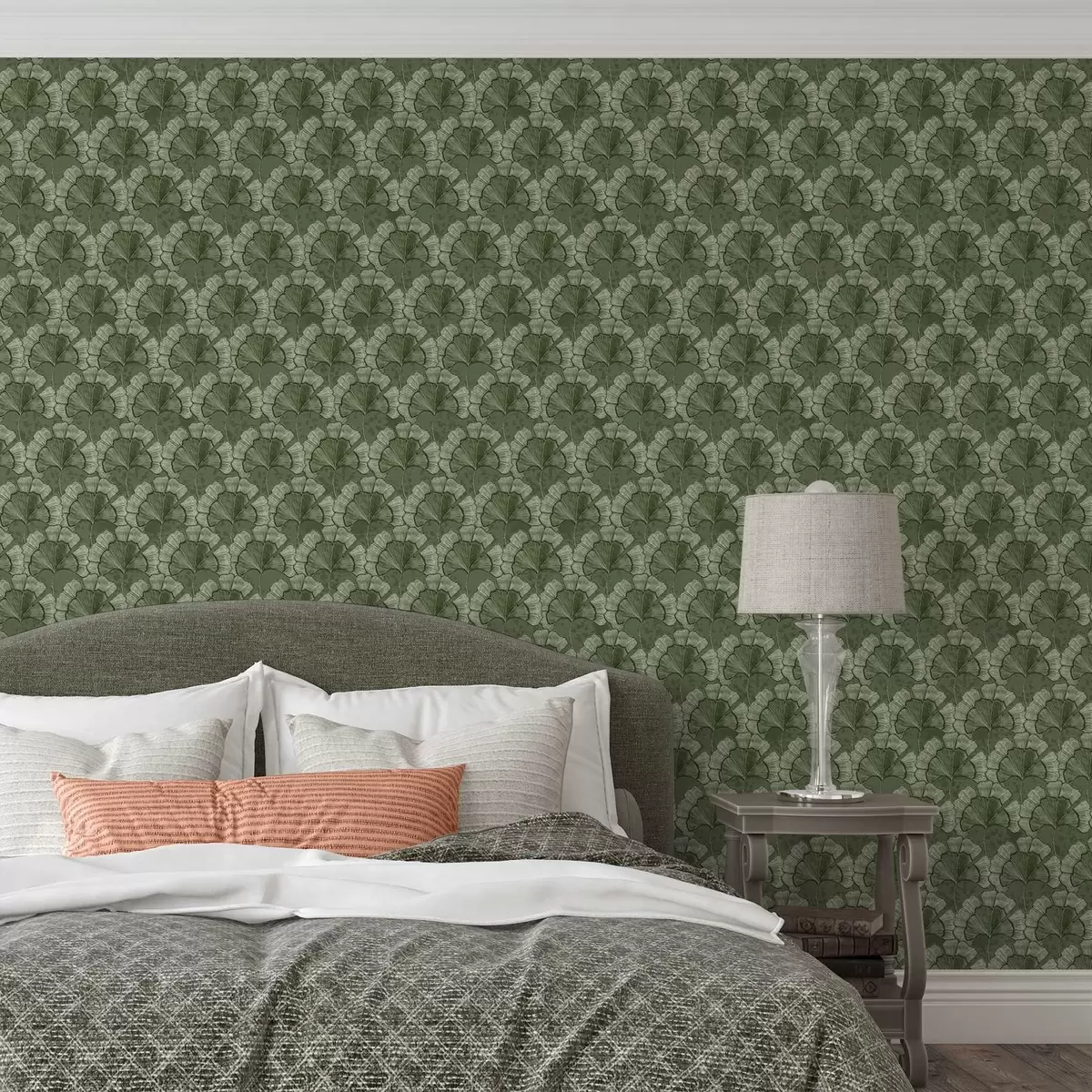 Papel pintado Diseño gráfico con ginkgo en una paleta de colores verdes fríos a00709