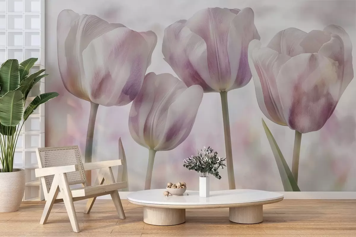 murales de pared Tulipanes en colores suaves w04700