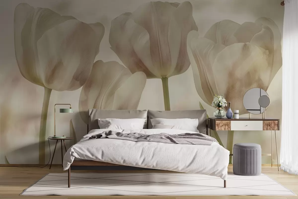 murales de pared Tulipanes en colores suaves w04700v1