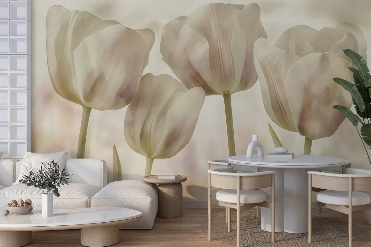 murales de pared Tulipanes en colores suaves w04700v1