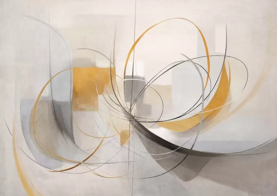 murales de pared Estilo pictórico moderno abstracto con texturas, líneas curvas y formas geométricas en tonos grises, blancos y naranjas w09476